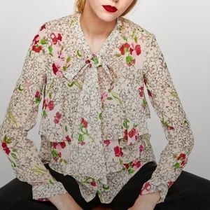 Zara Trafaluc Flower and Star Print Chiffon Blouse